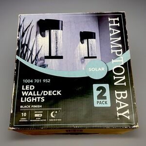 Hampton Bay Solar LED Wall Deck Lights Black Finish 2 Pack Auto Dusk Outdoor NEW